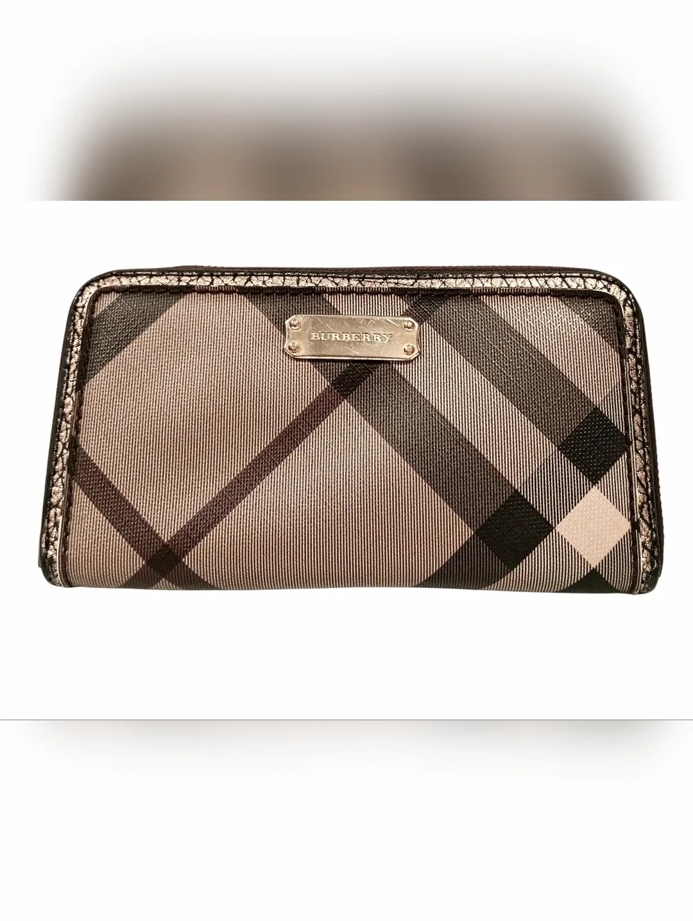 Burberry Smoke Check Stitch Small Zippy Wallet In Antique Gold - Picture 3 of 16